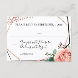 Moderne Roos Gold Geometric Wedding RSVP Kaart