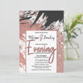 Moderne Roos Gold Glitter Black Borstel Evening Kaart (Staand voorkant)