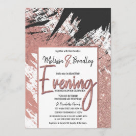 Moderne Roos Gold Glitter Black Borstel Evening Kaart