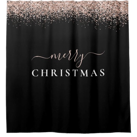 Moderne Roos Gold Glitter Black Kerst Douchegordijn (Voorkant)