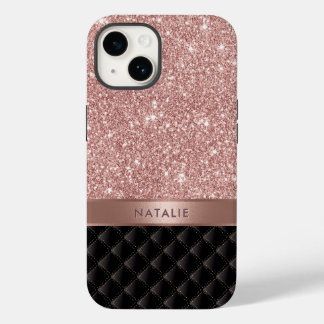 Moderne Roos Gold Glitter Black Luxury - Aangepast iPhone 14 Hoesje