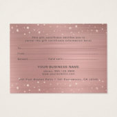 Moderne Roos Gold Glitter Cadeaubon Visitekaartje (Achterkant)