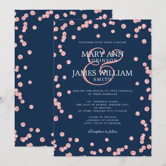 Moderne Roos Gold Glitter Confetti Navy Kaart (Voorkant / Achterkant)