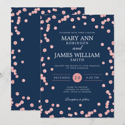 Moderne Roos Gold Glitter Confetti Navy Kaart (Voorkant / Achterkant)
