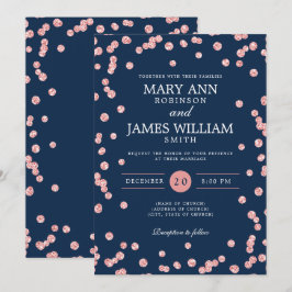 Moderne Roos Gold Glitter Confetti Navy Kaart