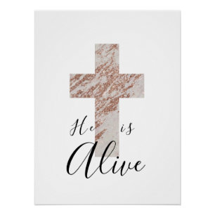 Moderne Roos Gold Glitter Cross Easter Christelijk Perfect Poster