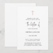 Moderne Roos Gold Glitter Cross-Handwrite Baptisme Kaart (Voorkant / Achterkant)