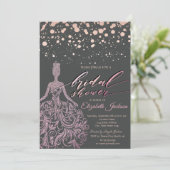 Moderne Roos Gold Glitter Dress Stippen Vrijgezell Kaart (Staand voorkant)