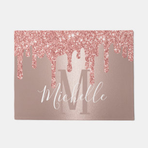 Moderne Roos Gold Glitter Drift Monogram Naam Deurmat