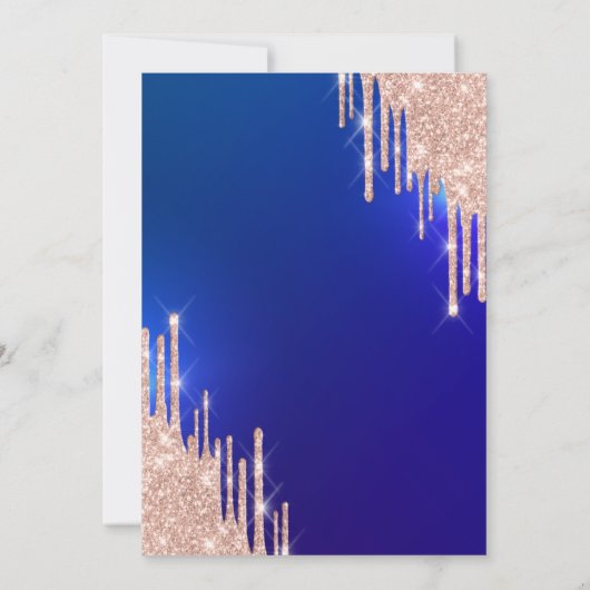 Moderne Roos Gold Glitter Drips Blue 30th Birthday Kaart (Achterkant)