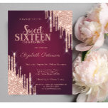 Moderne Roos Gold Glitter Drips Burgundy Sweet 16 Kaart<br><div class="desc">Een modern,  chic en glamoureus Sweet 16 met glitterdruppels op een Bourgogne achtergrond.</div>