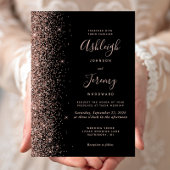 Moderne Roos Gold Glitter Edge Black Wedding Kaart
