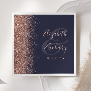 Moderne Roos Gold Glitter Edge Dark Blue Wedding Servet
