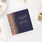 Moderne Roos Gold Glitter Edge Dark Blue Wedding Servet
