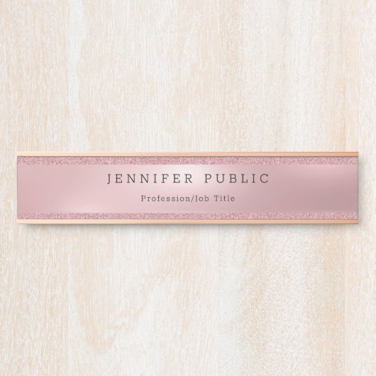 Moderne Roos Gold Glitter Elegant Glamour Sjabloon Deurbordje (Voorkant)