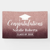 Moderne Roos Gold Glitter Graduation Party Spandoek (Horizontaal)