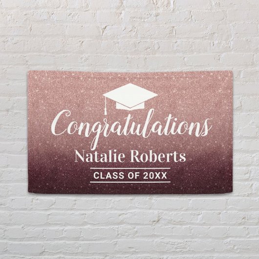 Moderne Roos Gold Glitter Graduation Party Spandoek