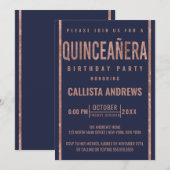 Moderne Roos Gold Glitter Lijst Quinceañera Kaart (Voorkant / Achterkant)