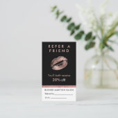 Moderne Roos Gold Glitter Lips Salon Referral Kaar Visitekaartje (Staand voorkant)