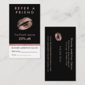 Moderne Roos Gold Glitter Lips Salon Referral Kaar Visitekaartje (Voorkant / Achterkant)