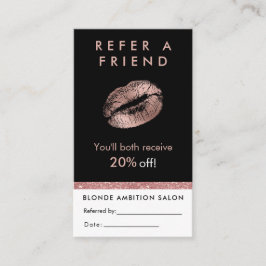 Moderne Roos Gold Glitter Lips Salon Referral Kaar Visitekaartje