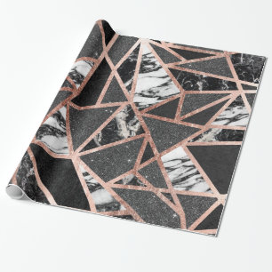 Moderne Roos Gold Glitter Marble Geometric Triangl Cadeaupapier