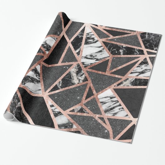Moderne Roos Gold Glitter Marble Geometric Triangl Cadeaupapier (Uitgerold)