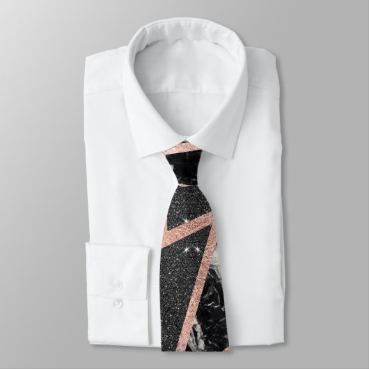 Moderne Roos Gold Glitter Marble Geometric Triangl Stropdas (Gebonden)