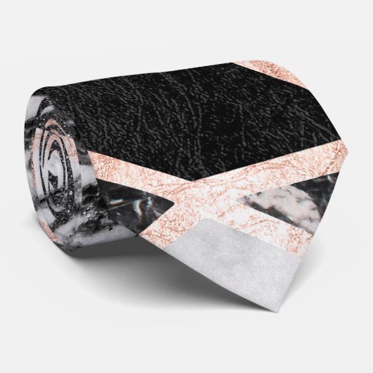 Moderne Roos Gold Glitter Marble Geometric Triangl Stropdas (Opgerold)