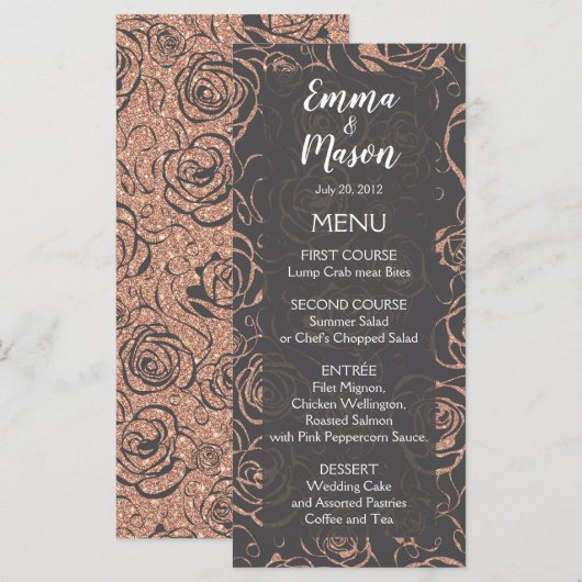 Moderne Roos Gold Glitter Menu (Voorkant / Achterkant)