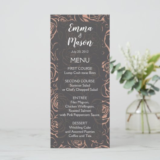 Moderne Roos Gold Glitter Menu (Staand voorkant)