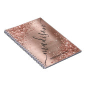 Moderne Roos Gold Glitter Metallic Monogram Script Notitieboek (Rechterzijde)