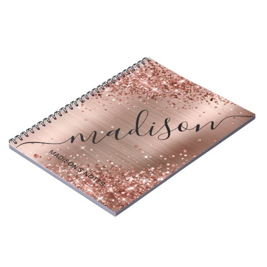 Moderne Roos Gold Glitter Metallic Monogram Script Notitieboek (Linkerzijde)