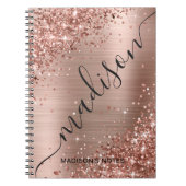Moderne Roos Gold Glitter Metallic Monogram Script Notitieboek (Voorkant)