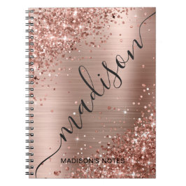 Moderne Roos Gold Glitter Metallic Monogram Script Notitieboek