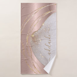 Moderne Roos Gold Glitter Monogram Chic Script Nam Bad Handdoek