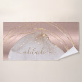 Moderne Roos Gold Glitter Monogram Chic Script Nam Badhanddoek (Badhanddoek)
