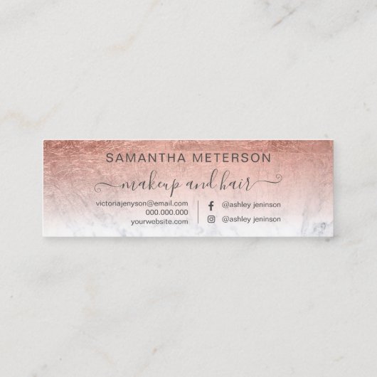 Moderne roos gold glitter ombre foil afspraak mini visitekaartje (Achterkant)