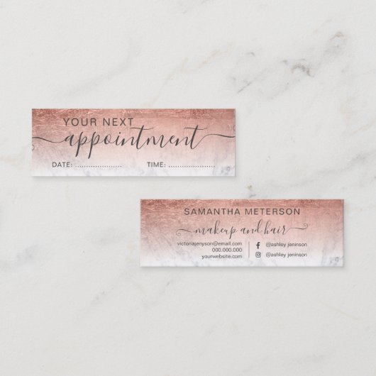 Moderne roos gold glitter ombre foil afspraak mini visitekaartje (Voorkant / Achterkant)
