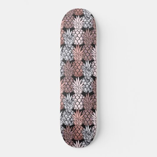 Moderne Roos Gold Glitter Pink Pineapples Patroon Persoonlijk Skateboard (Voorkant)