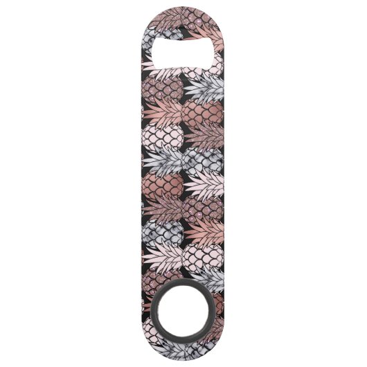 Moderne Roos Gold Glitter Pink Pineapples Patroon Speed Flessenopener (Achterkant)