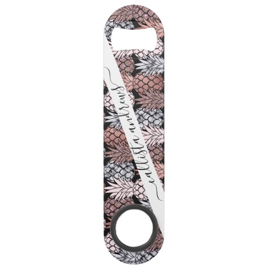 Moderne Roos Gold Glitter Pink Pineapples Patroon Speed Flessenopener (Voorkant)