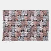 Moderne Roos Gold Glitter Pink Pineapples Patroon Theedoek (Horizontaal)