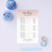 Moderne Roos Gold Glitter Salon Service Menu (Enkel)