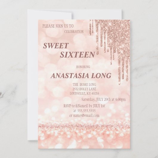 Moderne Roos Gold Glitter Save The Date (Voorkant)