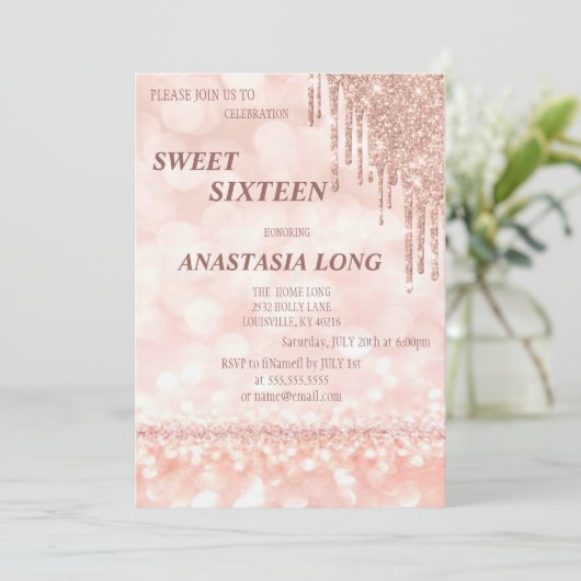 Moderne Roos Gold Glitter Save The Date (Staand voorkant)