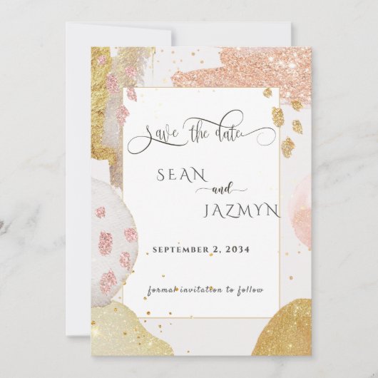 Moderne Roos Gold Glitter Save the Date Invitation Kaart (Voorkant)