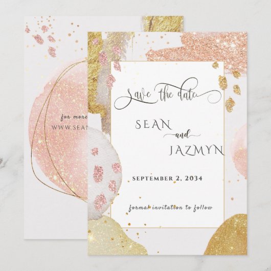 Moderne Roos Gold Glitter Save the Date Invitation Kaart (Voorkant / Achterkant)