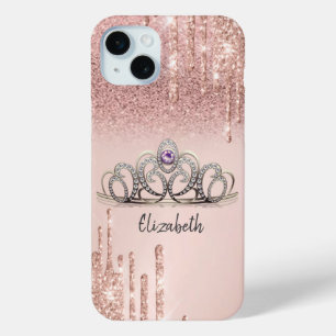 Moderne Roos Gold Glitter-schijven Ombre Tiara iPhone 15 Mini Hoesje