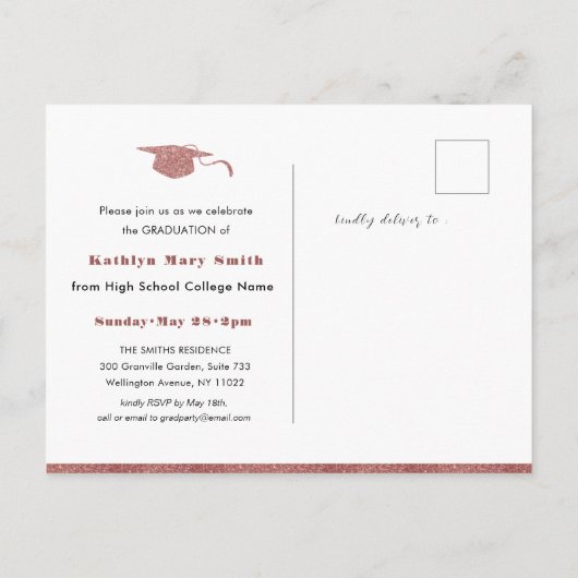 Moderne Roos Gold Glitter Script Chic 4 Foto AFSTU Uitnodiging Briefkaart (Achterkant)